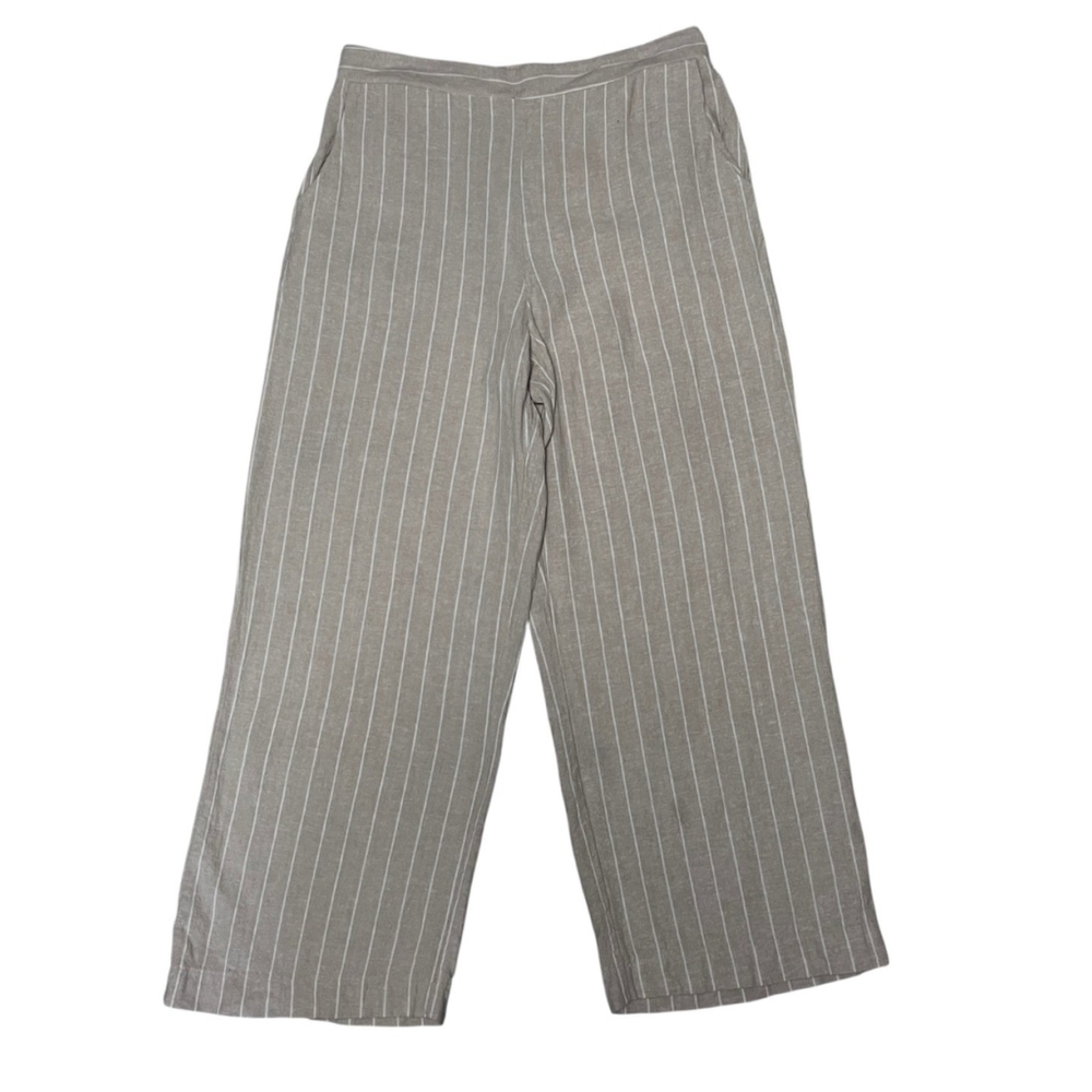 Joie Beige Striped Linen Blend High Rise Wide Leg Pull On Trouser Pants Large